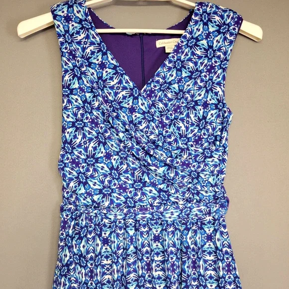 Coldwater Creek Dress Womens 6 Blue Purple Floral Sleeveless V Neck Ruched Wrap - Picture 5 of 16